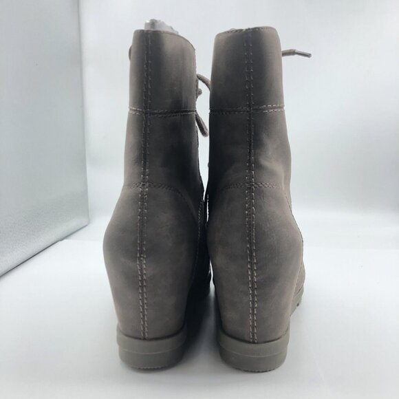 Ortholite beige hidden wedge platform ankle booties boots lace up sz 10 - Picture 4 of 13